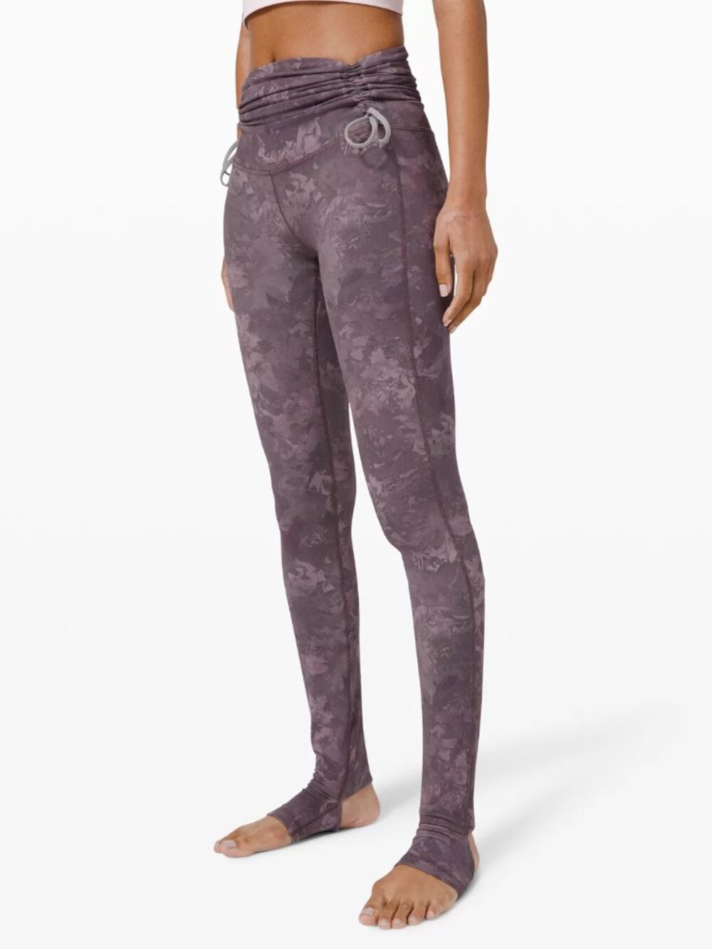 Lululemon Super High Rise Leggings Gray Purple Floral Print Yoga Pants Size 2